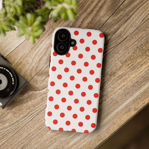 White & Bright Red Polka Dot Tough Phone Case for iPhone, Samsung, and Google Phones - Image 30