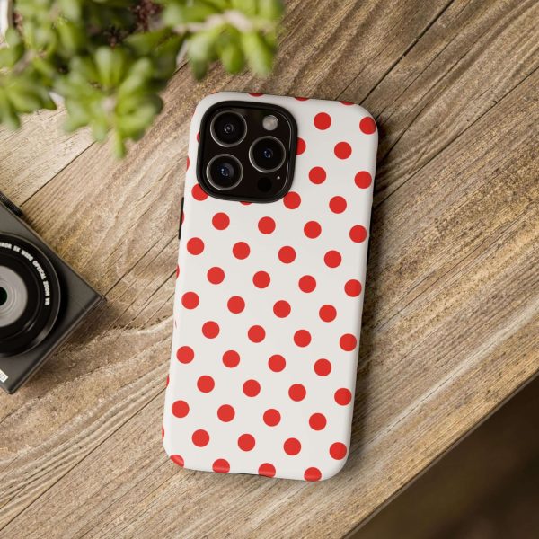 White & Bright Red Polka Dot Tough Phone Case for iPhone, Samsung, and Google Phones - Image 42