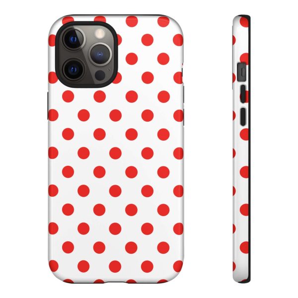 White & Bright Red Polka Dot Tough Phone Case for iPhone, Samsung, and Google Phones - Image 7