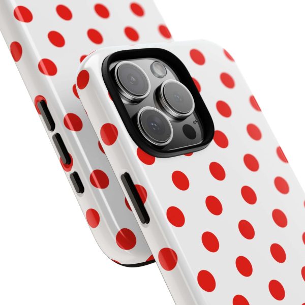 White & Bright Red Polka Dot Tough Phone Case for iPhone, Samsung, and Google Phones - Image 37