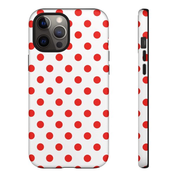 White & Bright Red Polka Dot Tough Phone Case for iPhone, Samsung, and Google Phones - Image 8