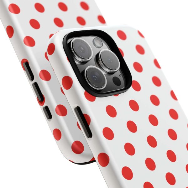 White & Bright Red Polka Dot Tough Phone Case for iPhone, Samsung, and Google Phones - Image 40