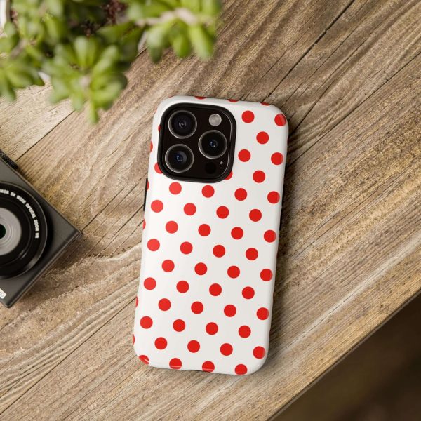 White & Bright Red Polka Dot Tough Phone Case for iPhone, Samsung, and Google Phones - Image 33