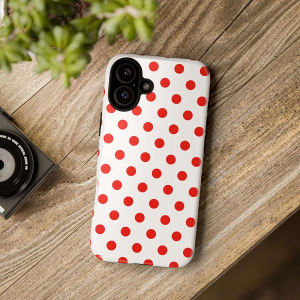 White & Bright Red Polka Dot Tough Phone Case for iPhone, Samsung, and Google Phones - Image 27