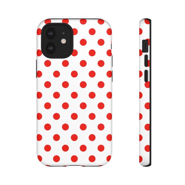 White & Bright Red Polka Dot Tough Phone Case for iPhone, Samsung, and Google Phones - Image 2