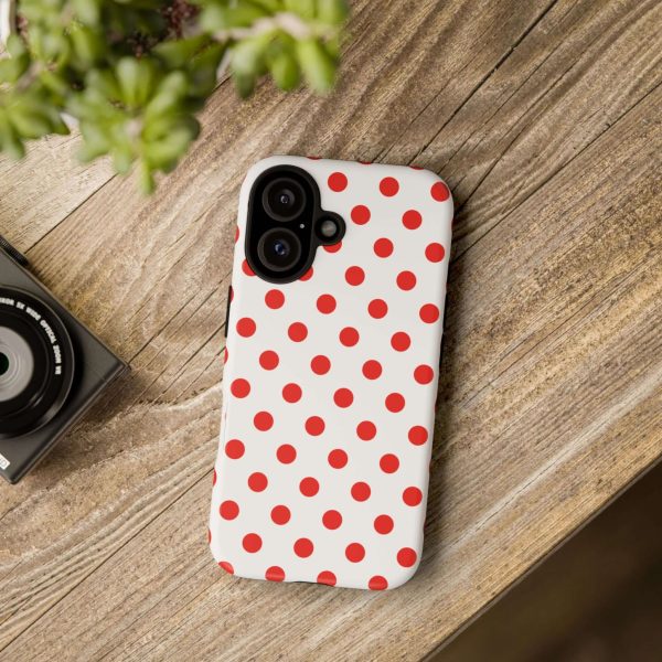 White & Bright Red Polka Dot Tough Phone Case for iPhone, Samsung, and Google Phones - Image 24